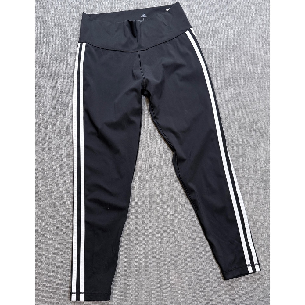 Adidas Womens High Waisted 3-Stripe Leggings Black White Large N3 11